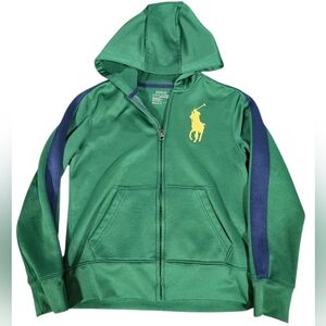 Polo Ralph Lauren Full Zip Performance Hoodie Boys Small 8 Green Big Pony